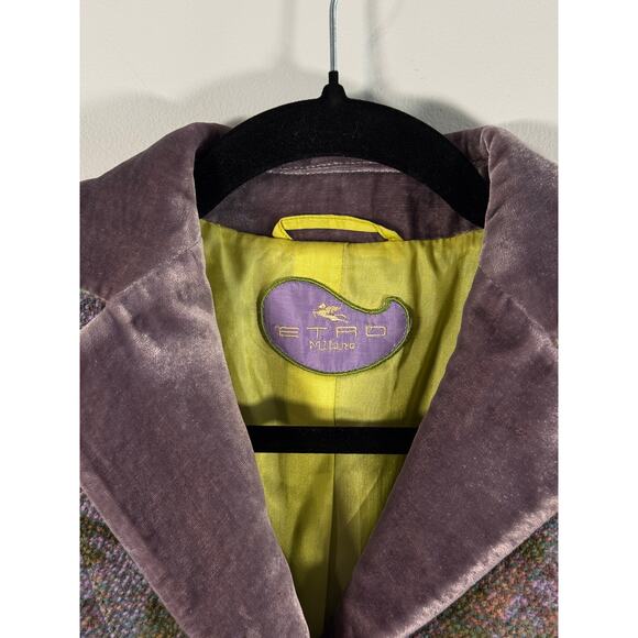 Etro Tweed Wool-Blend Floral Blazer with Velvet Collar Size XS – Tailored Jacket - Picture 3 of 8